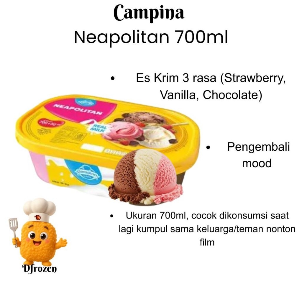 Es Krim Campina 3 Rasa Neapolitan 700ml Coklat Vanilla Stoberi Ice Cream Box Creamy Dan Lembut