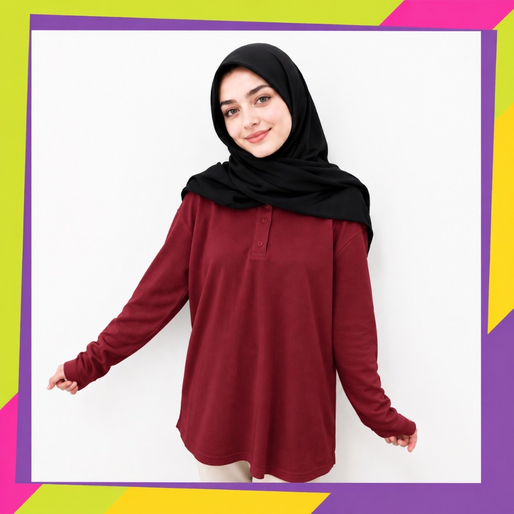 Polo PANJANG Anak MAROON polos / polo panjang Hijab/ kaos kerah remaja ALLSIZE / winstar polos / KAO