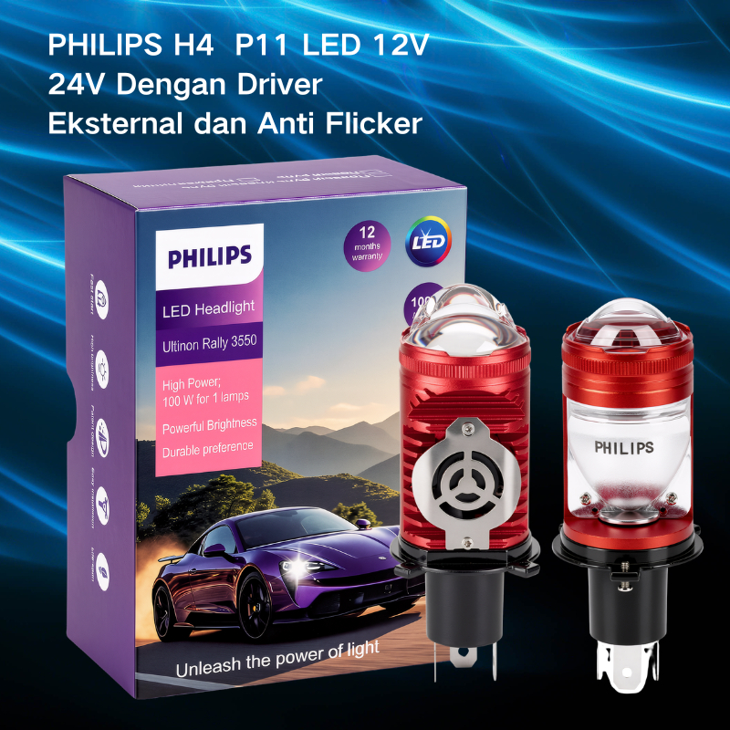 philips H4 100W LED P11Lampu Depan   untuk Mobil Motor