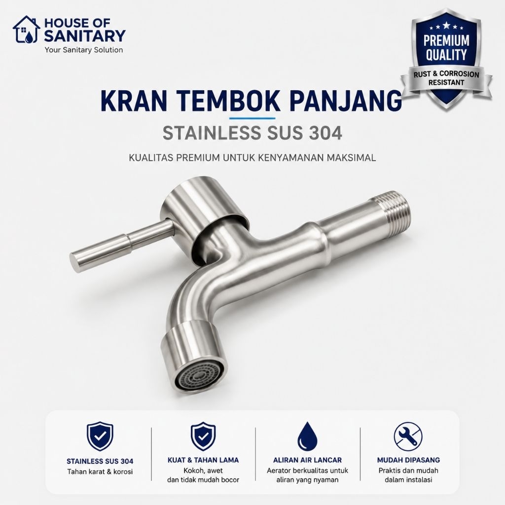 Kran tembok Stainless panjang / kran wudhu stainless