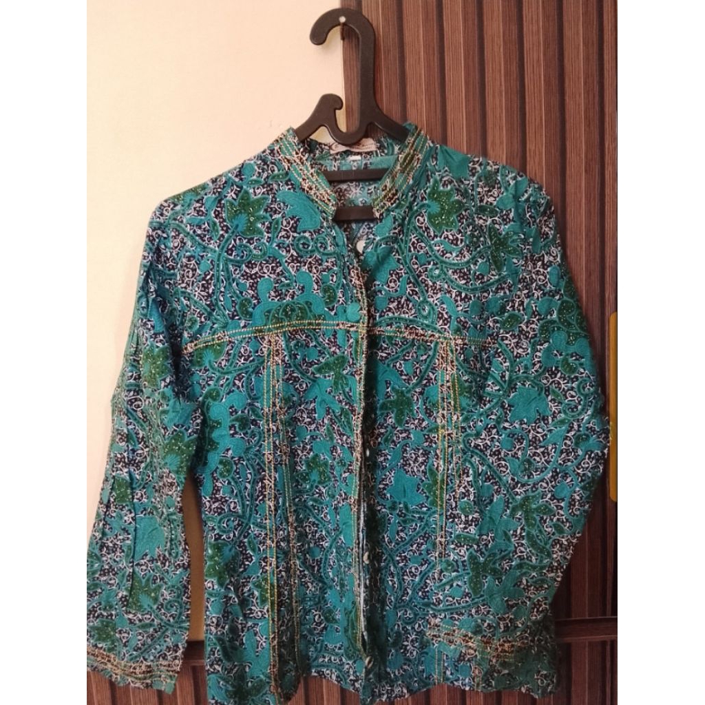 Batik Wanita Hijau Tosca Bordir Kebaya Modern Formal Preloved