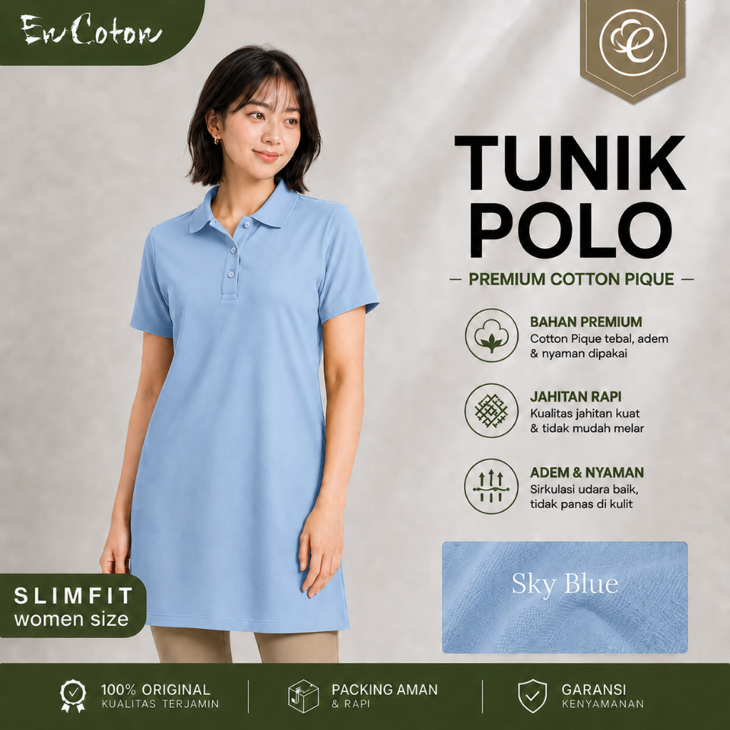 Kaos Kerah Polo Wanita Cewek TUNIK SKY BLUE BIRU MUDA BIRU LANGIT Premium Tangan Lengan Pendek (mode