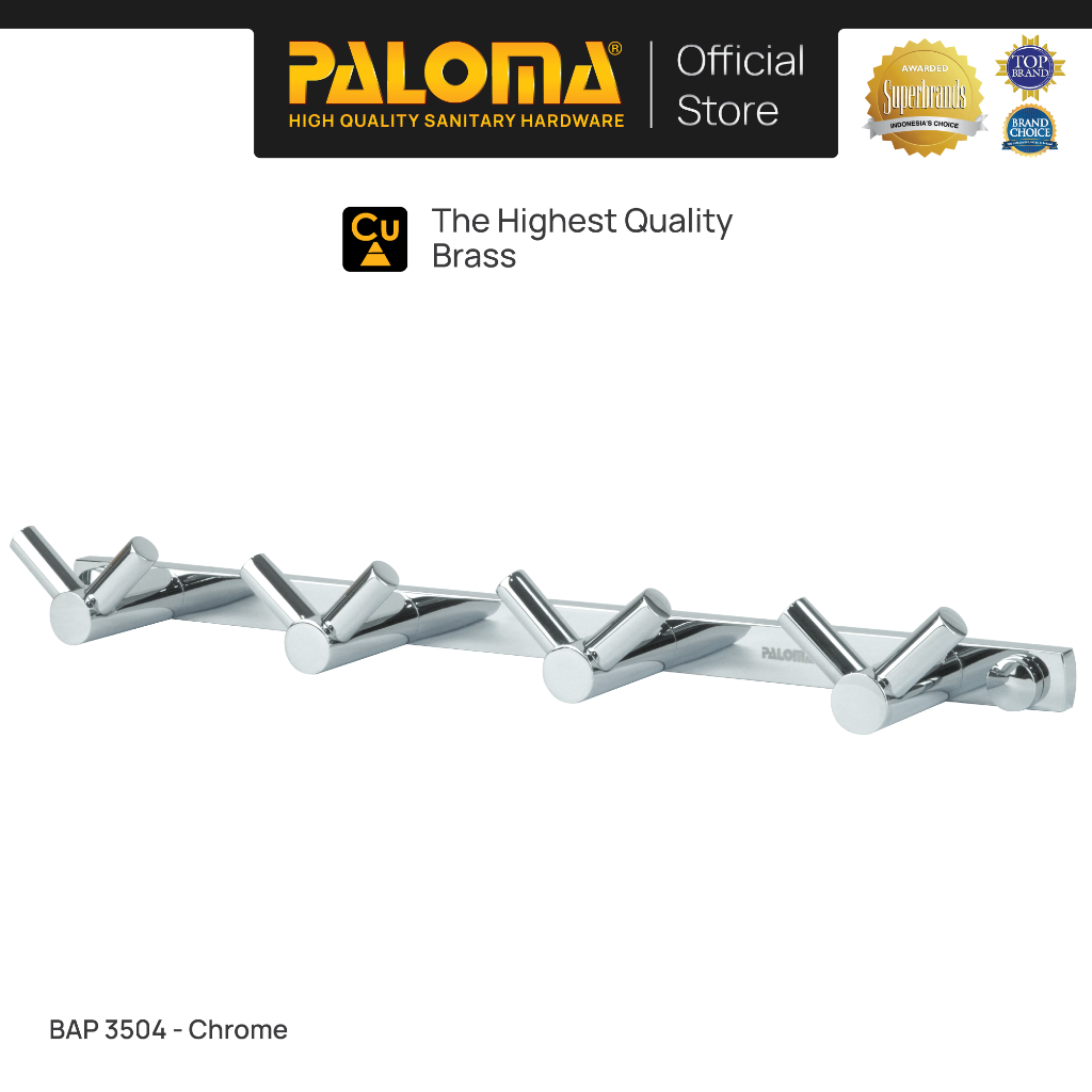 PALOMA BAP 3504 Kapstok Gantungan Baju Handuk Rak Hanger Mandi 8 Kait Brass Kuningan Chrome Krom