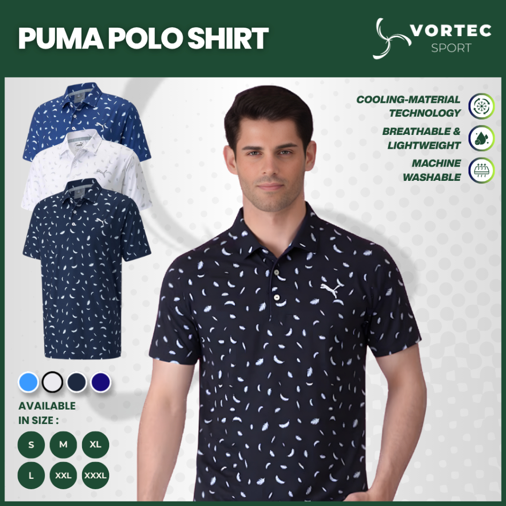 PUMA Cloudspun Feather Polo Shirts PUMA Polo Golf Shirt Baju Olahraga