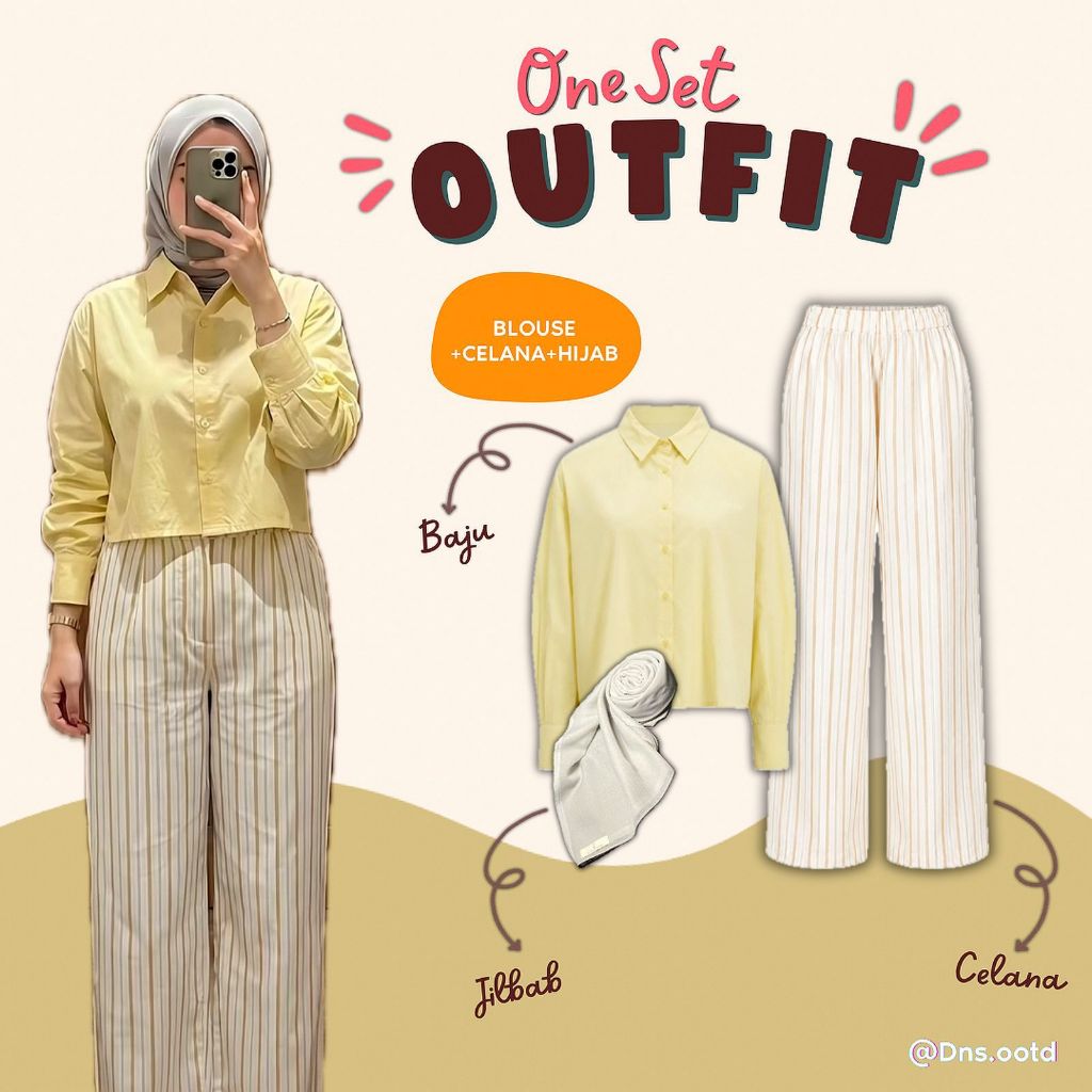 ONE SET 3in1 WANITA/ SETELAN OUTFIT CELANA + BLOUSE + HIJAB/ SETELAN KEKINIAN/OOTD HIJABERS