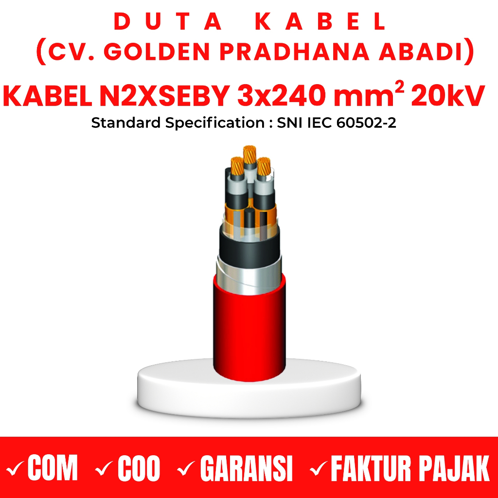 Kabel N2XSEBY 3x240 mm2 20kV SUPREME CABLE / KABELMETAL (KMI) /3x240mm2/3 x 240 mm2 mm -  Kabel Medi