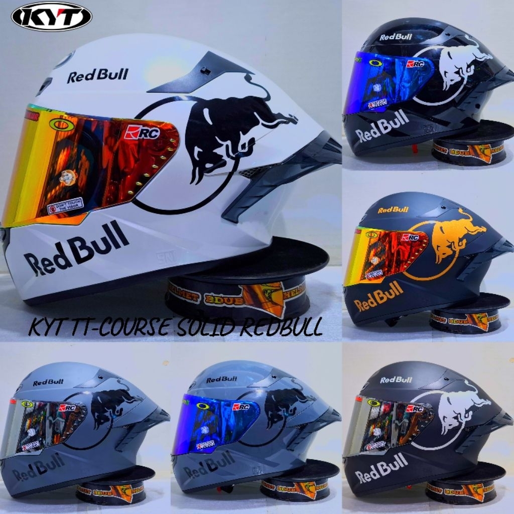 Helm KYT TT-COURSE SOLID stiker redbull paket ganteng