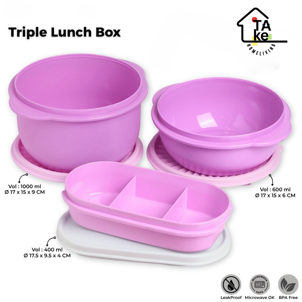 Take.Homeliving Delicious Triple Lunch Box, (Delicious 1000ML,600ML, Kimi sekat).