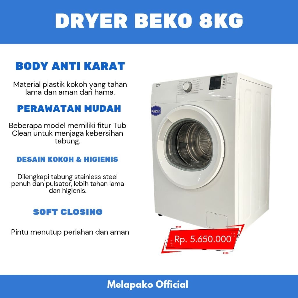 Dryer Beko 8kg / Mesin pengering Beko 8kg / Termurah/ Terbaik untuk laundry