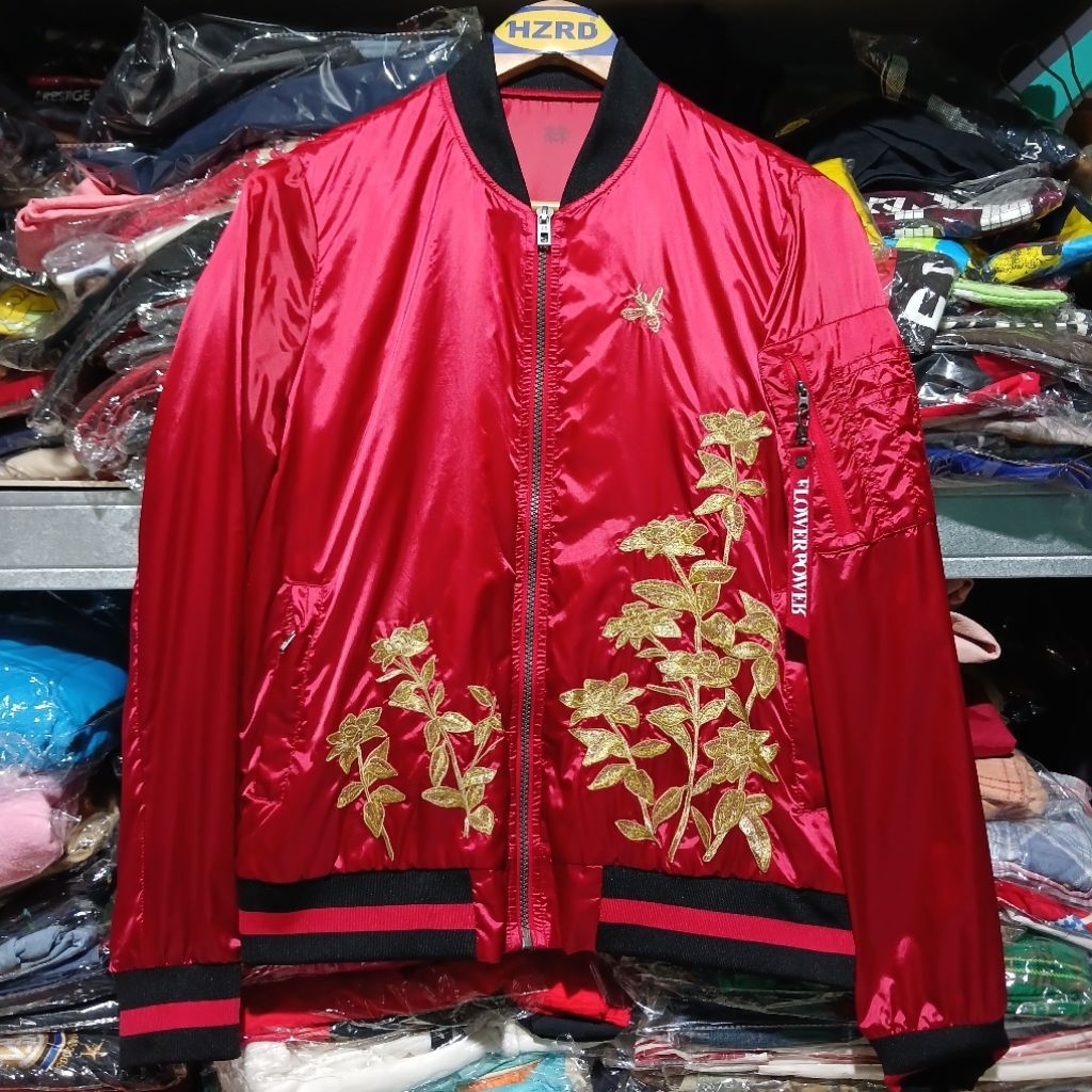 jaket wanita bahan satin bordir kolon sport