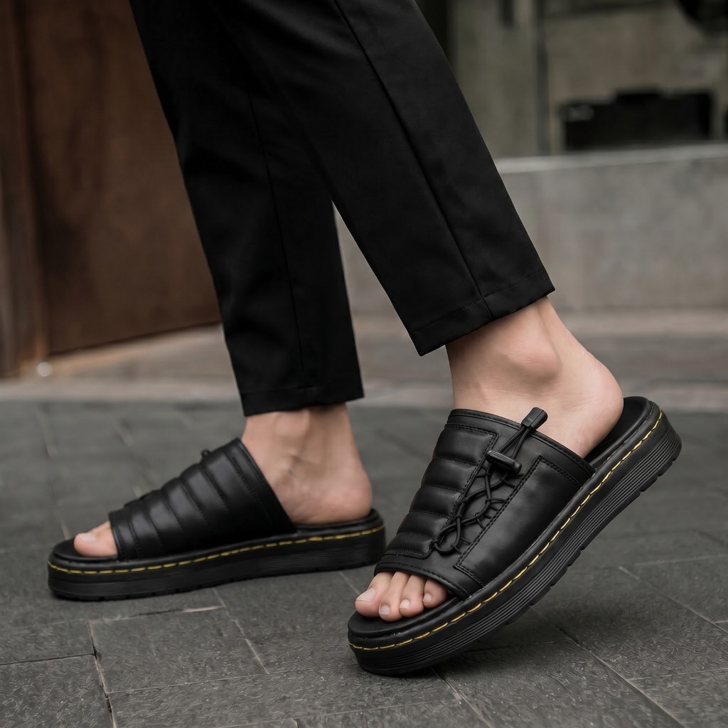 Sandal Slide Hitam Docmart Pria Sole Empuk