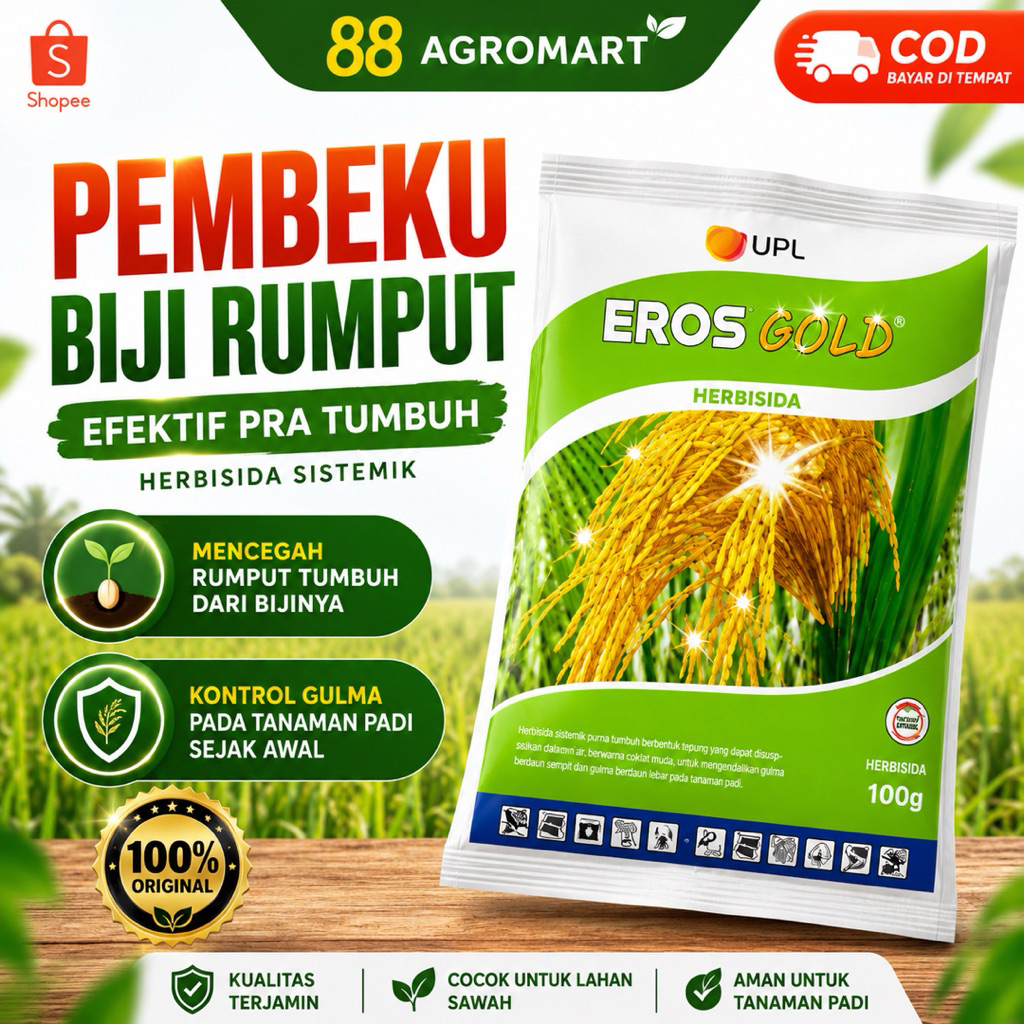 Eros Gold 100gr Herbisida Padi Pembeku Biji Rumput Pra Tumbuh