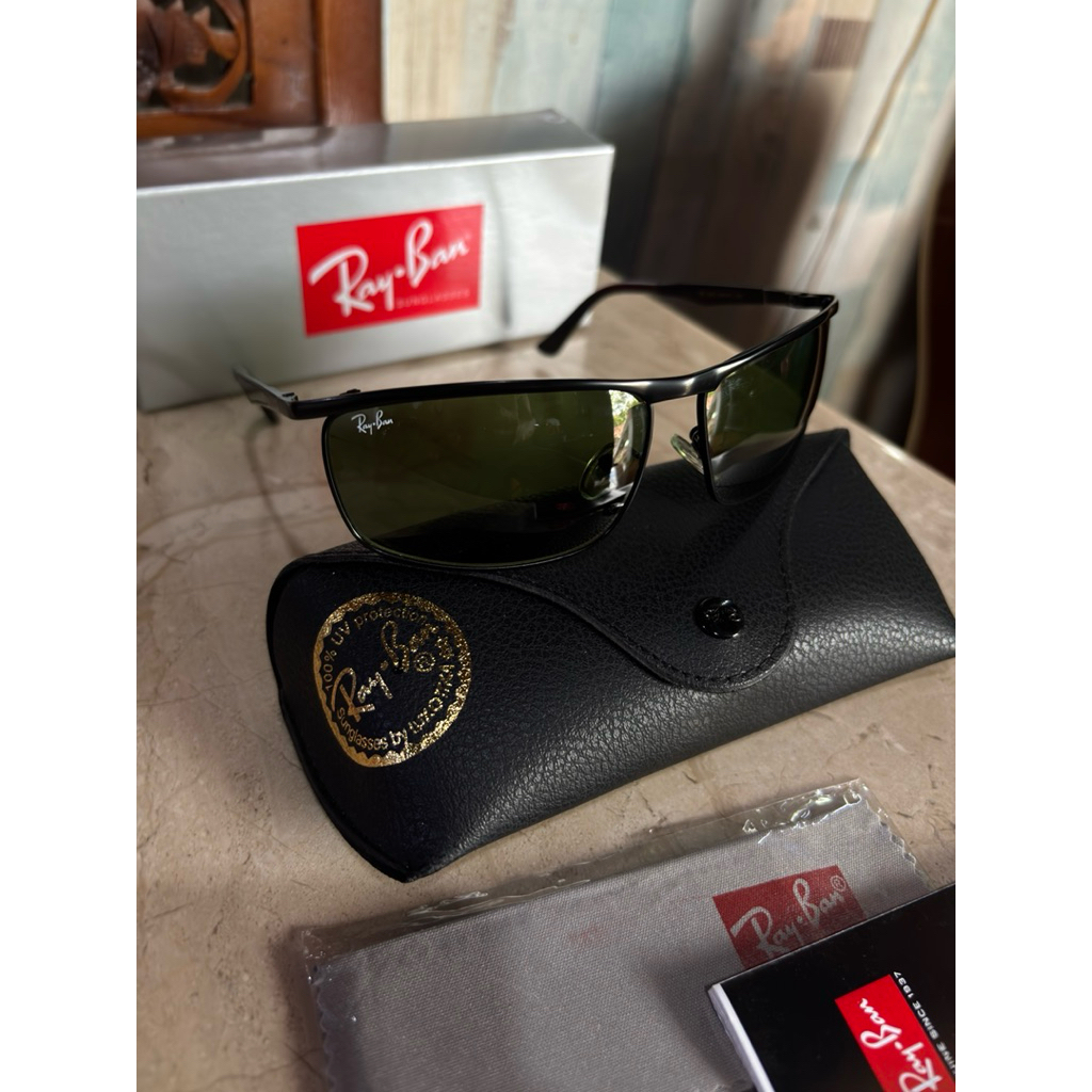 kacamata klasik ray-ban Rb 3462 Frame hitam kaca hijau