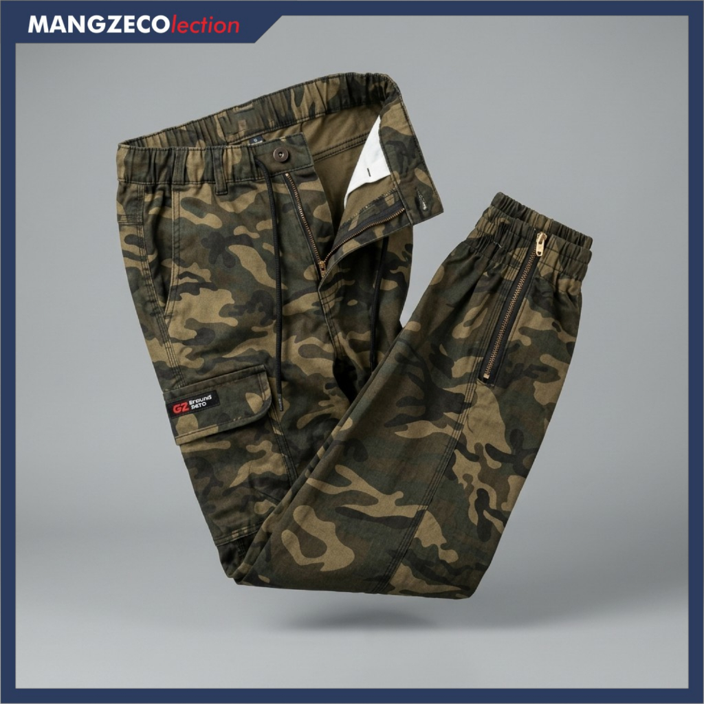 Celana Jogger Cargo Loreng Pria Wanita Tactical Army Zipper Slimfit Premium | MANGZEColection