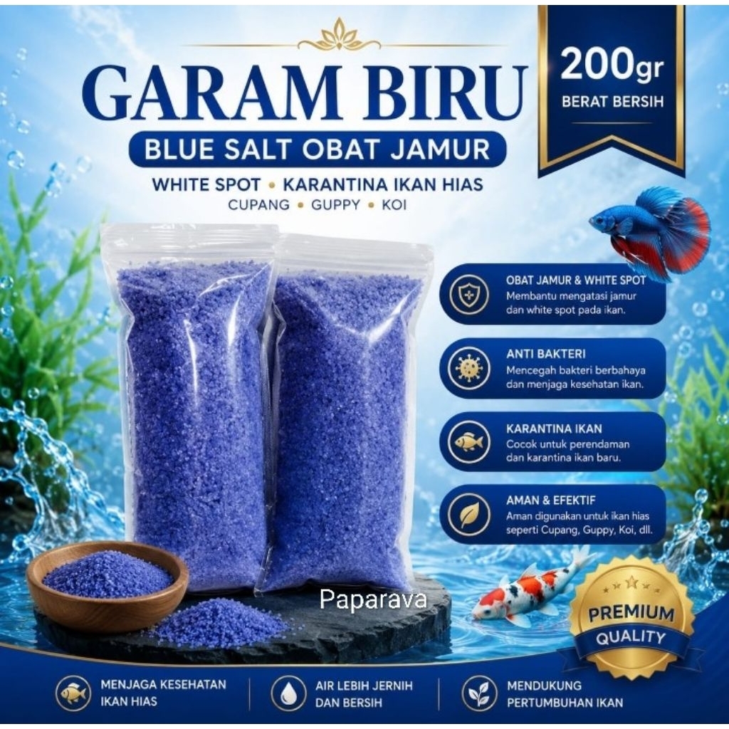 Garam Biru Ikan 200gr Blue Salt Obat Jamur White Spot Karantina Ikan Hias Cupang Guppy Koi