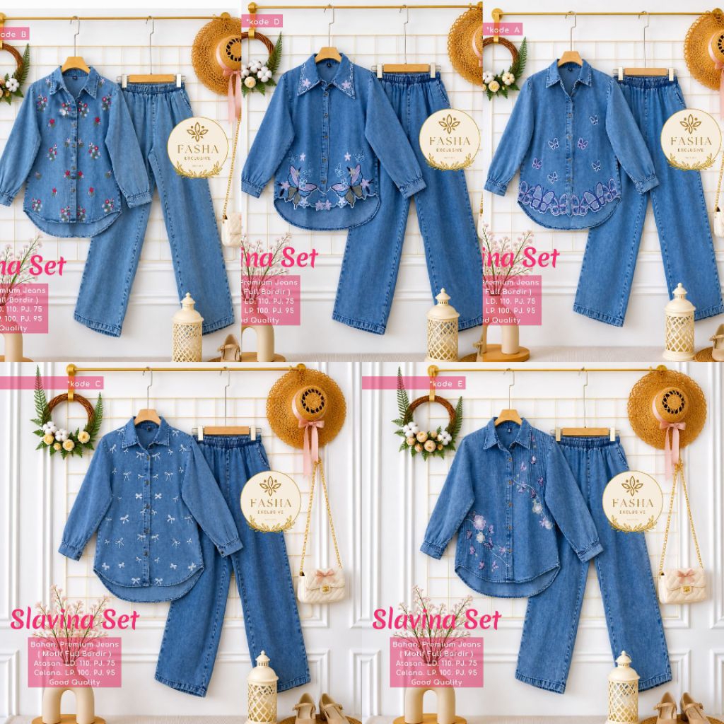 Slavina Set Teen Kids Setelan Oneset Anak jumbo allsize usia 11-15thn bahan premium Jeans Bordir ori