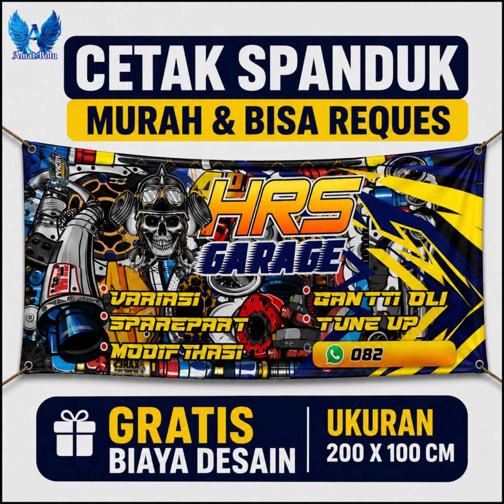 Spanduk Bengkel Custom Nama Toko Anti Luntur