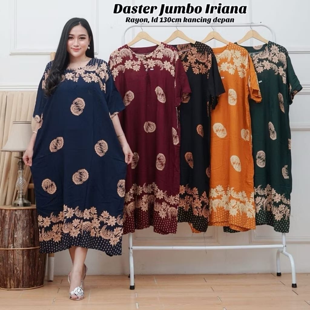 Daster Jumbo Iriana Kekinian Rayon Halus Motif Bunga Modern