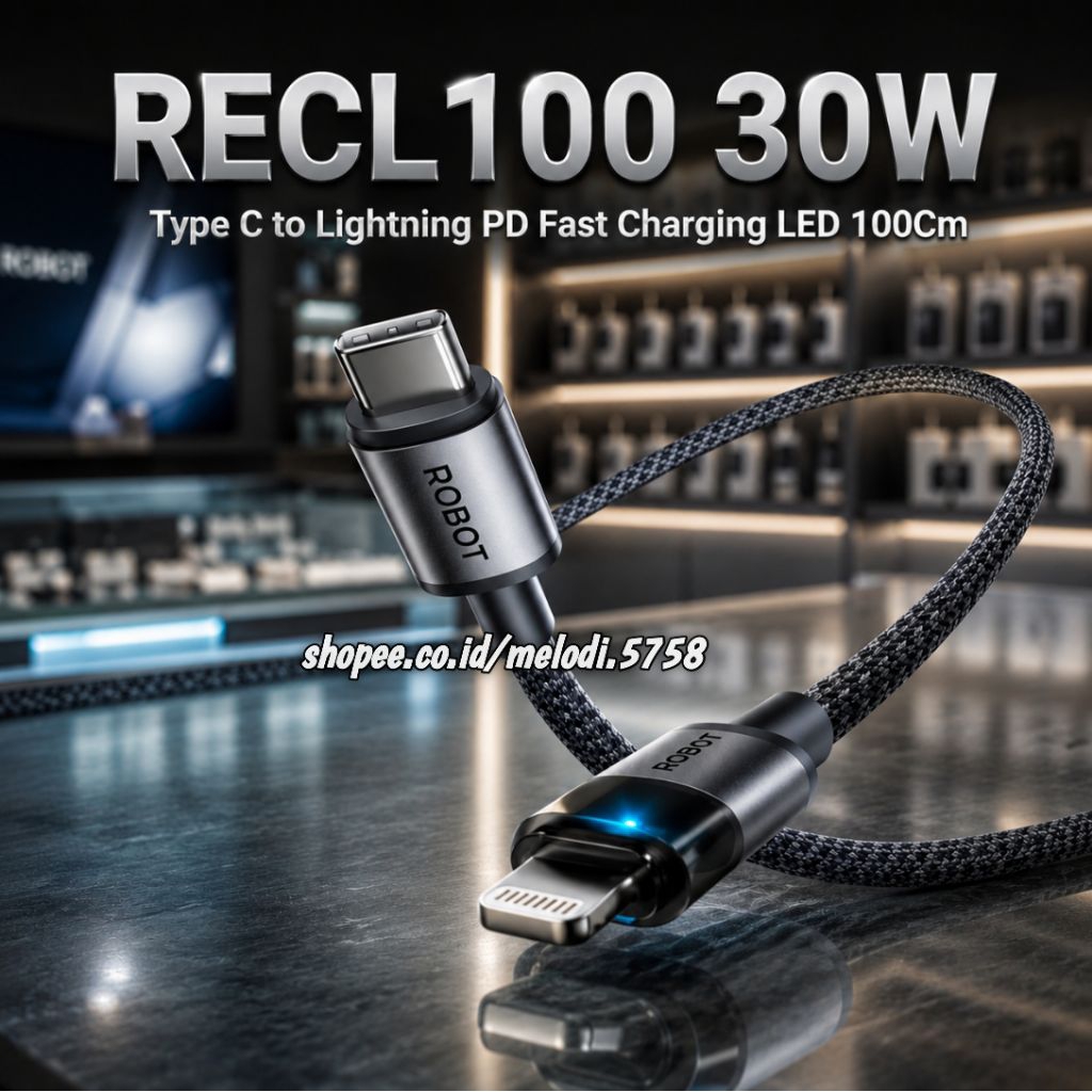 ROBOT Kabel Data C TO Lightning Tranparent RECL100 30WType C to Lightning PD Fast Charging LED 100Cm