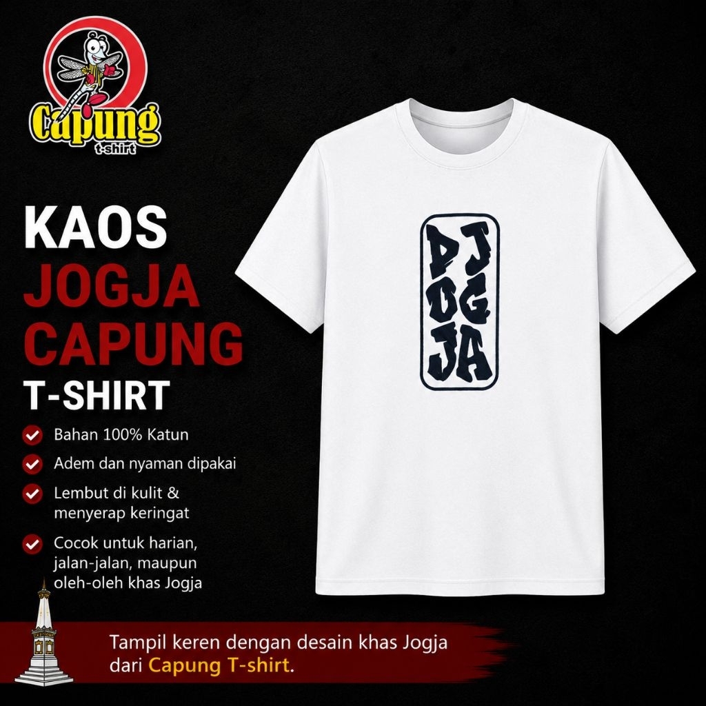 KAOS JOGJA MALIOBORO SABLON ASLI MEREK CAPUNG T-SHIRT KAOS JOGJA SABLON MOTIF JOGJA JAVANESE WARNA P