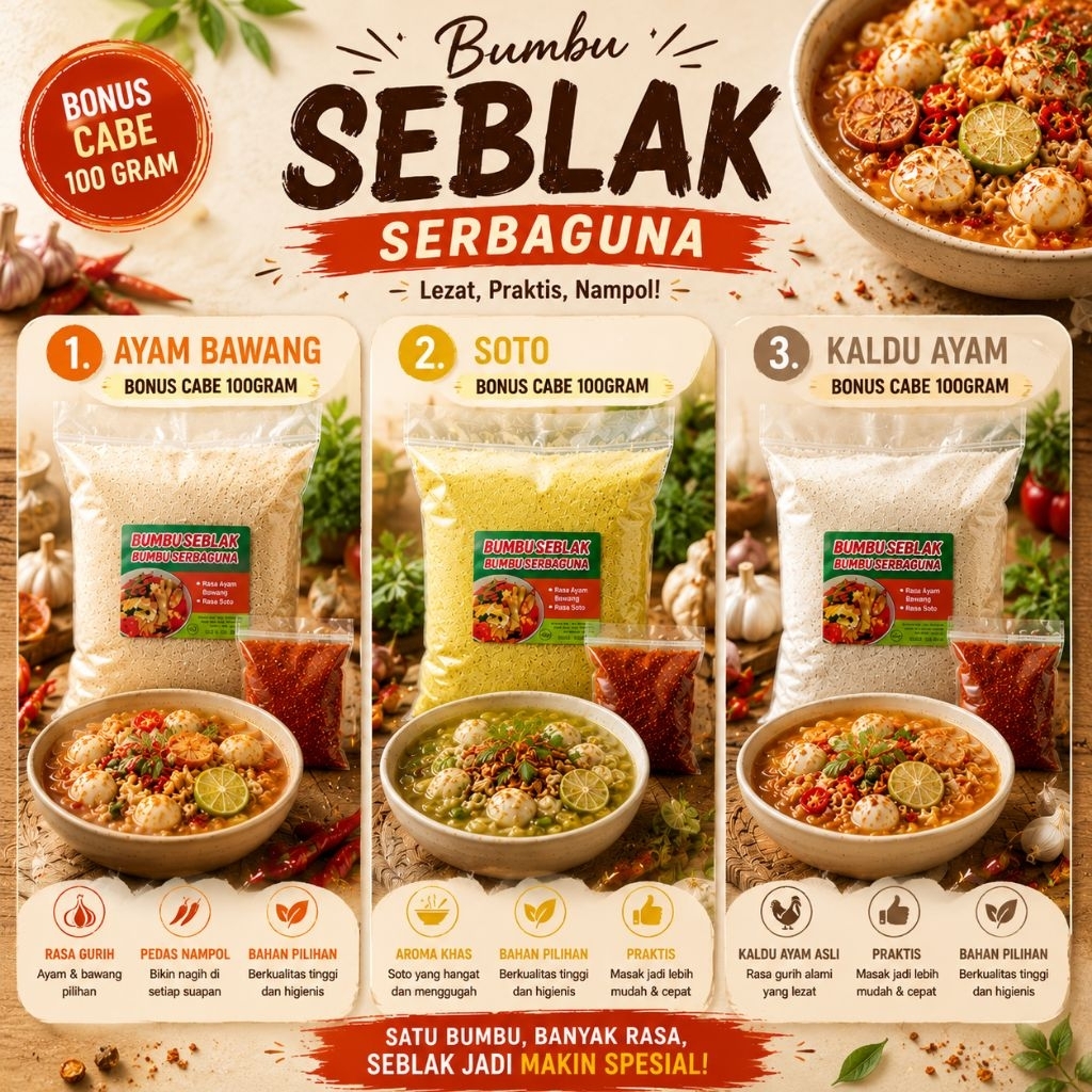 Paket Bumbu Seblak 1kg+bonus cabe bubuk 100gram cabe bubuk asin gurih