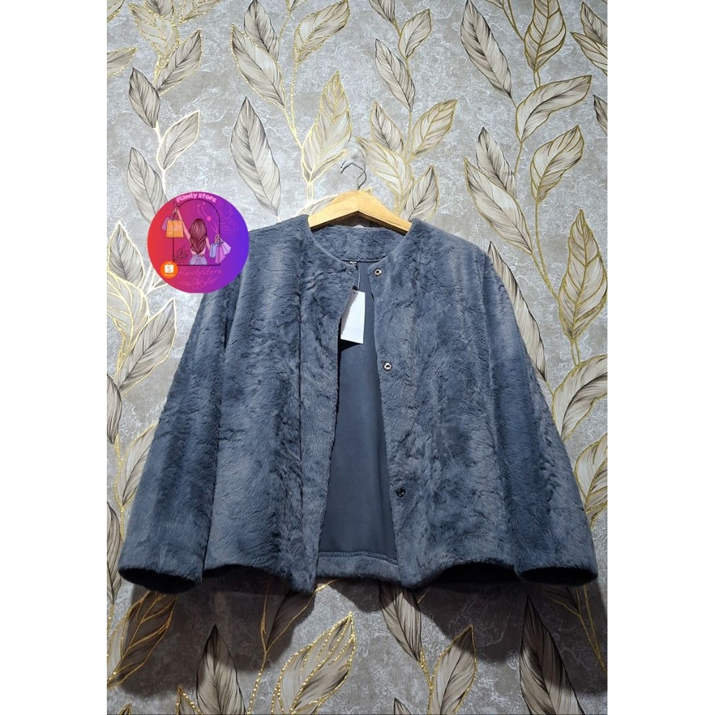 Outer Bulu Uniql0 Bulu Lembut Blue Denim Wanita