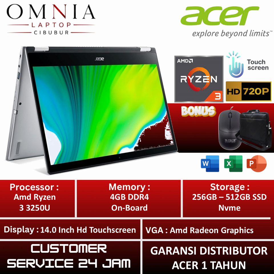 Laptop Acer Aspire Spin 3 Sp314 Amd Ryzen 3 3250u Ram Laptop 4gb 256gb 14.0 Touch Windows 10