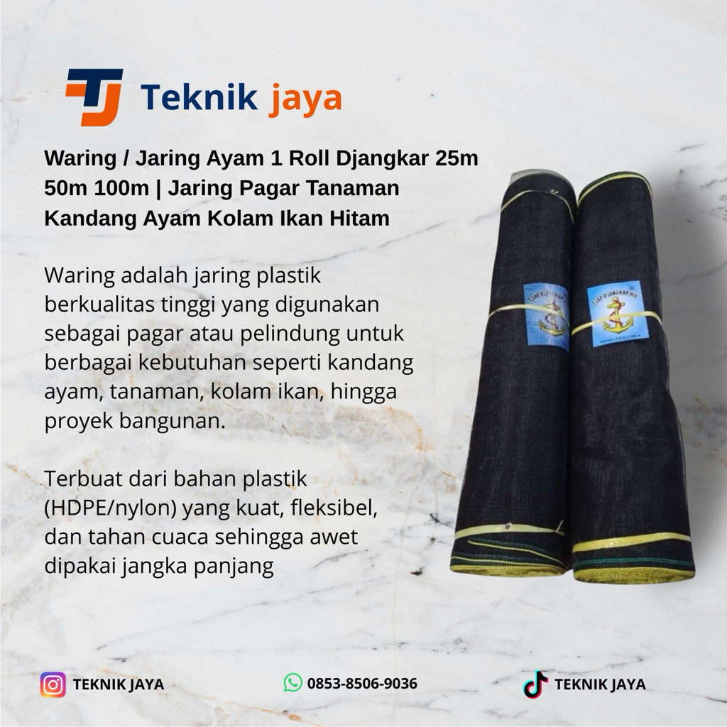 Waring / Jaring Ayam HDPE Hitam 1 Roll – Jaring Pagar Tanaman Kandang Ayam Kolam Ikan 25m 50m 100m