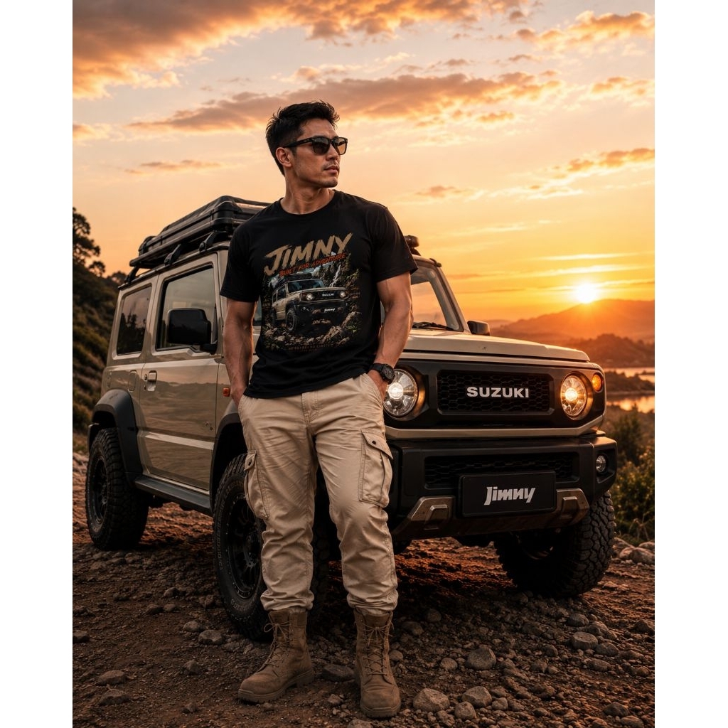 KAOS SUZUKI JIMNY / BAJU OFROAD 4X4 / PREMIUM COTTON / BUILT ADVENTURE / KAOS HITAM/ BAJU PRIA