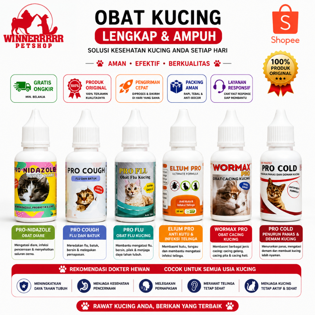 Prodex Anti Infeksi Kulit | Nutri Life Pro Multivitamin Hewan | Pro Nidazole Obat Diare | Pro Flu Ob
