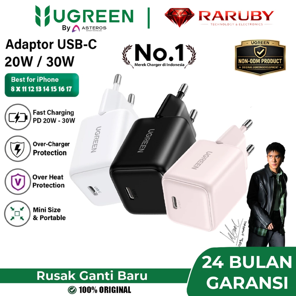 UGREEN Kepala Charger iPhone 17 16 15 14 13 12 11 Series PD Type C Fast Charging 20W 30W 45W