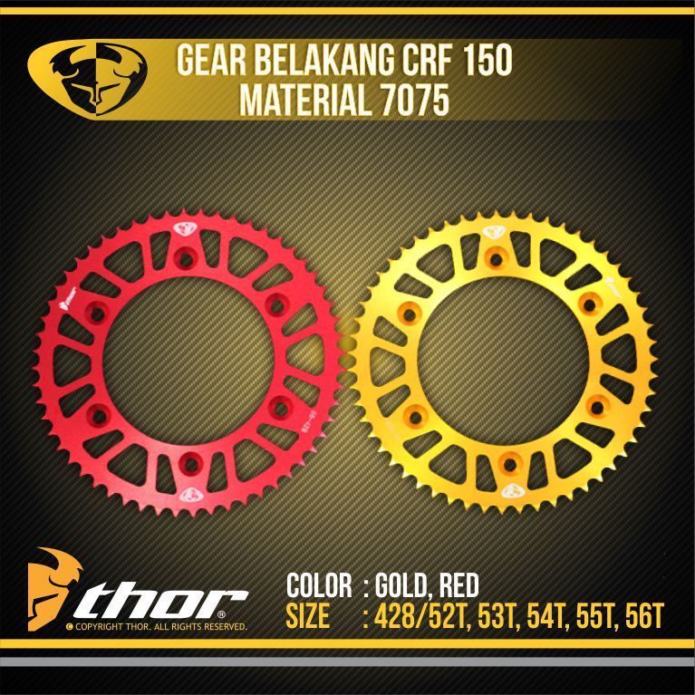 Gear Belakang CRF 150 Thor 7075 Racing Sprocket 428 CNC Alloy Trail CRF 150L 56T