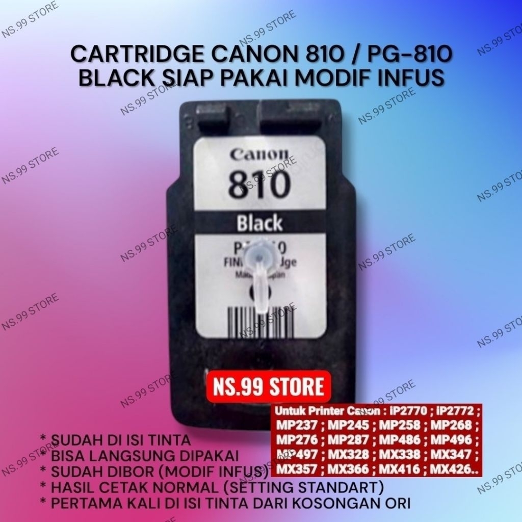 Cartridge canon PG 810 Black MODIF INFUS siap pakai ; ip2770, mp258, mp287