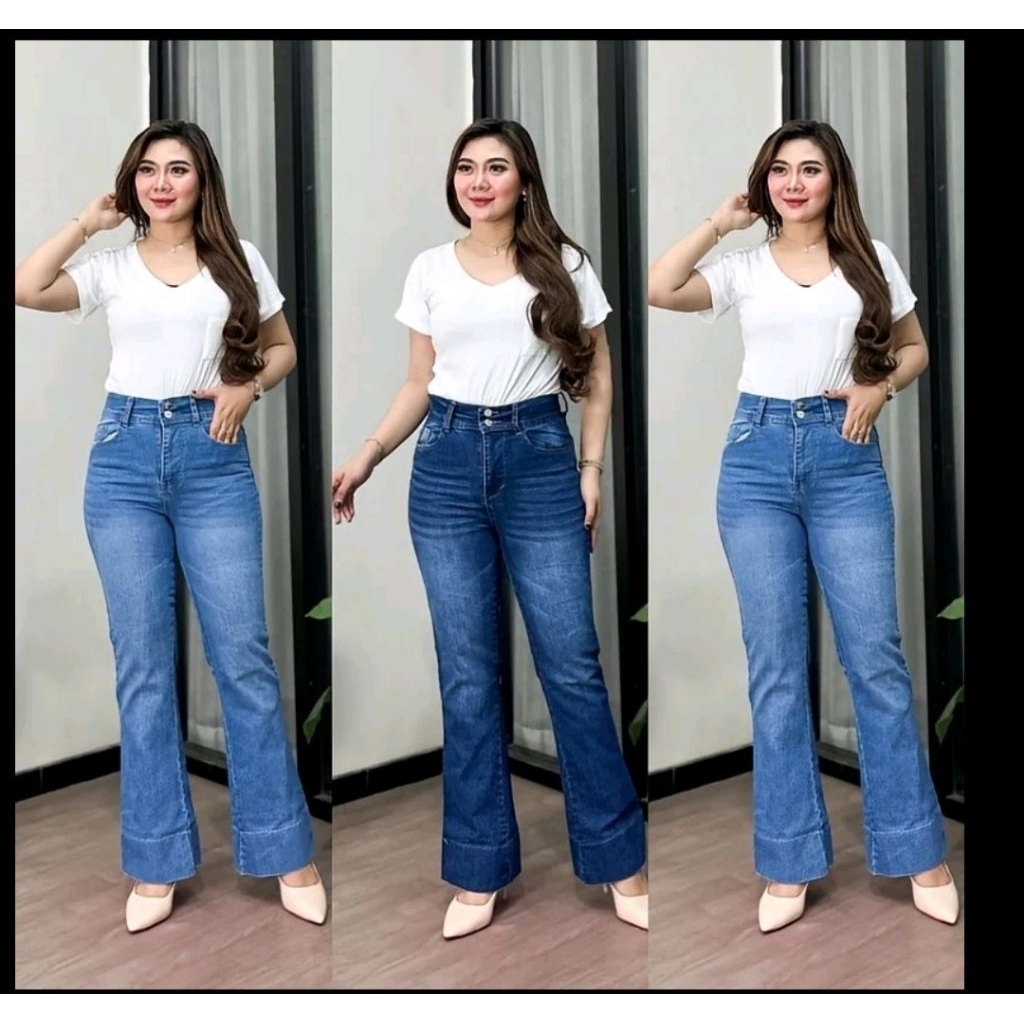 Celana Jeans Wanita Cutbray Highwaist warna vintage brown.