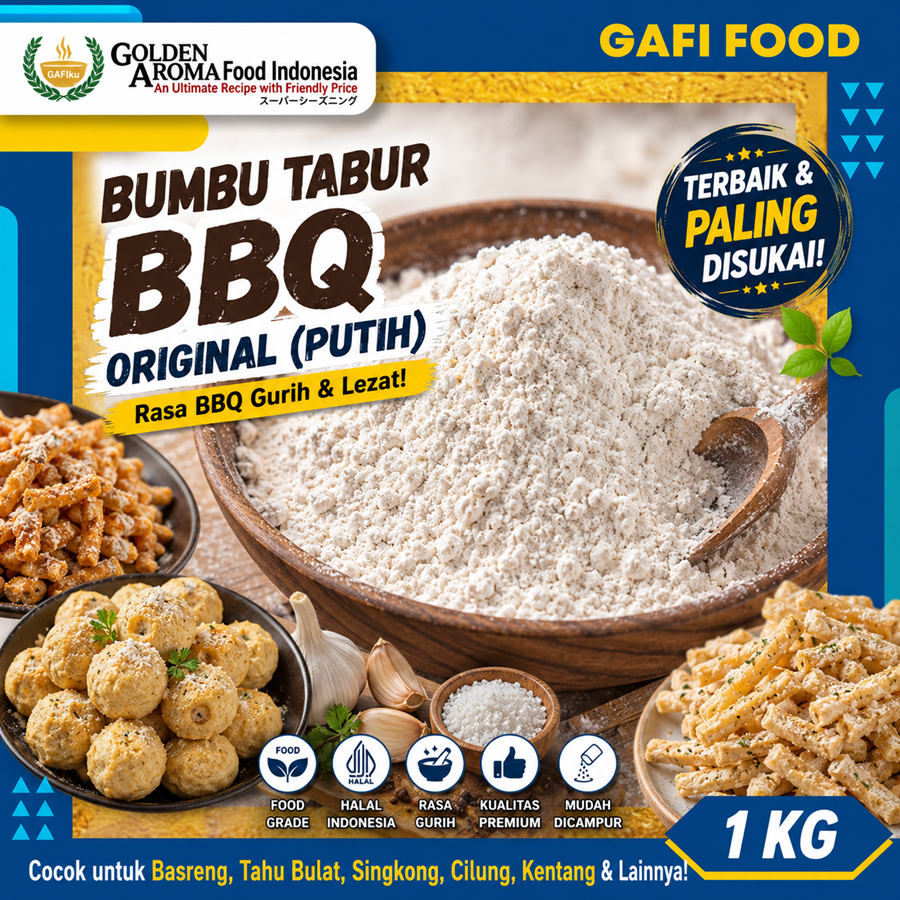 BUMBU TABUR BBQ BARBEQUE ORIGINAL PUTIH 1 KG FOOD GRADE 1Kg Bubuk Bumbu Basreng Tahu Bulat Singkong