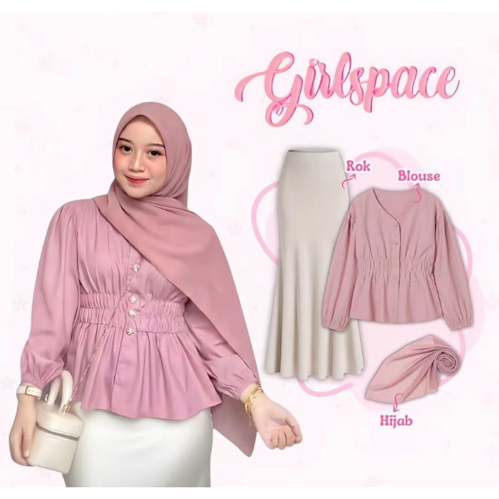 Outfit Kondangan Terbaru Remaja Dewasa 3in1 Set  Blouse Valerie+ Jilbab Paris + Rok Duyung / Setelan