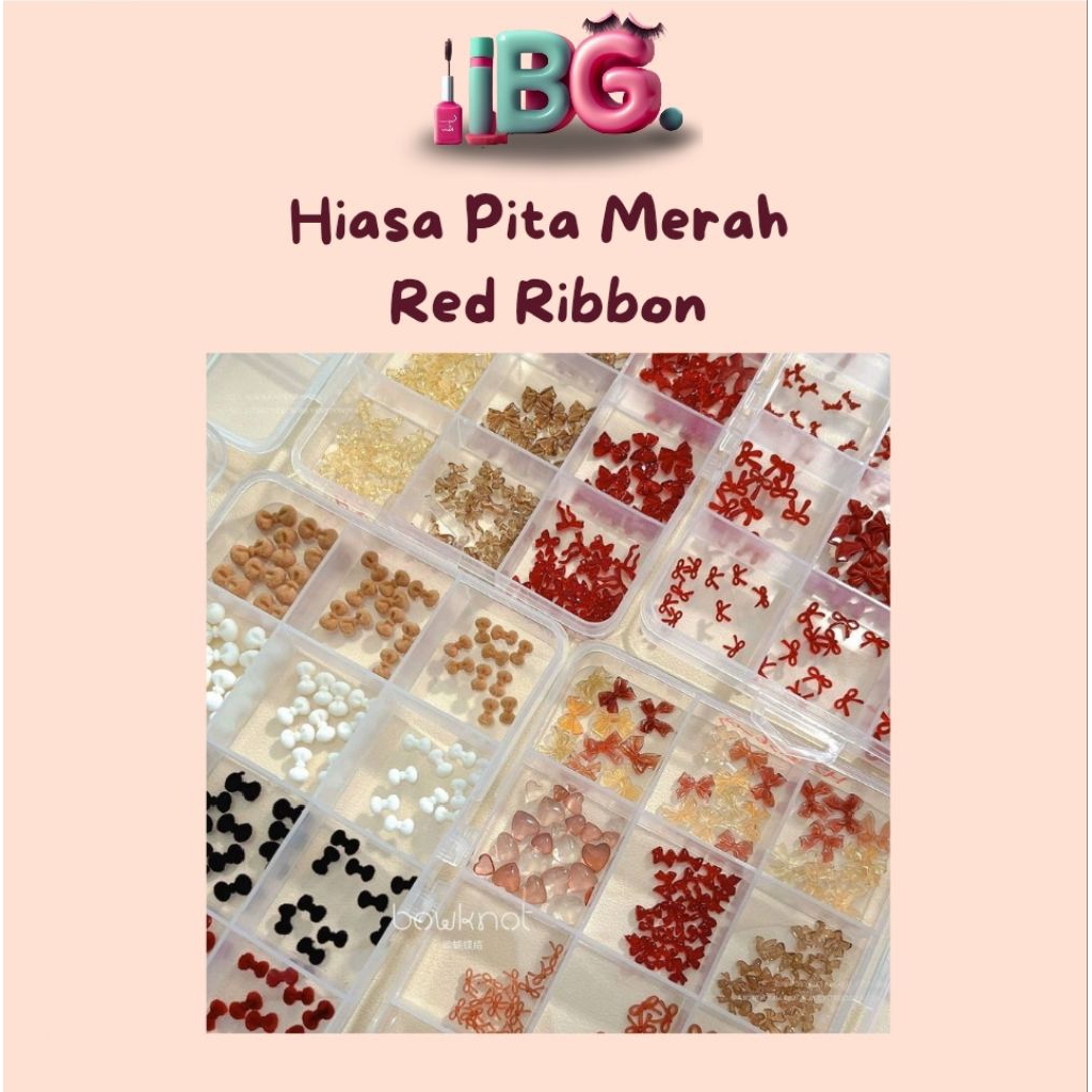 Hiasan pita merah naik art Red ribbon nail art Kuku merah hiasan nail art Nail art red ribbon acc Hiasan nail art merah maroon