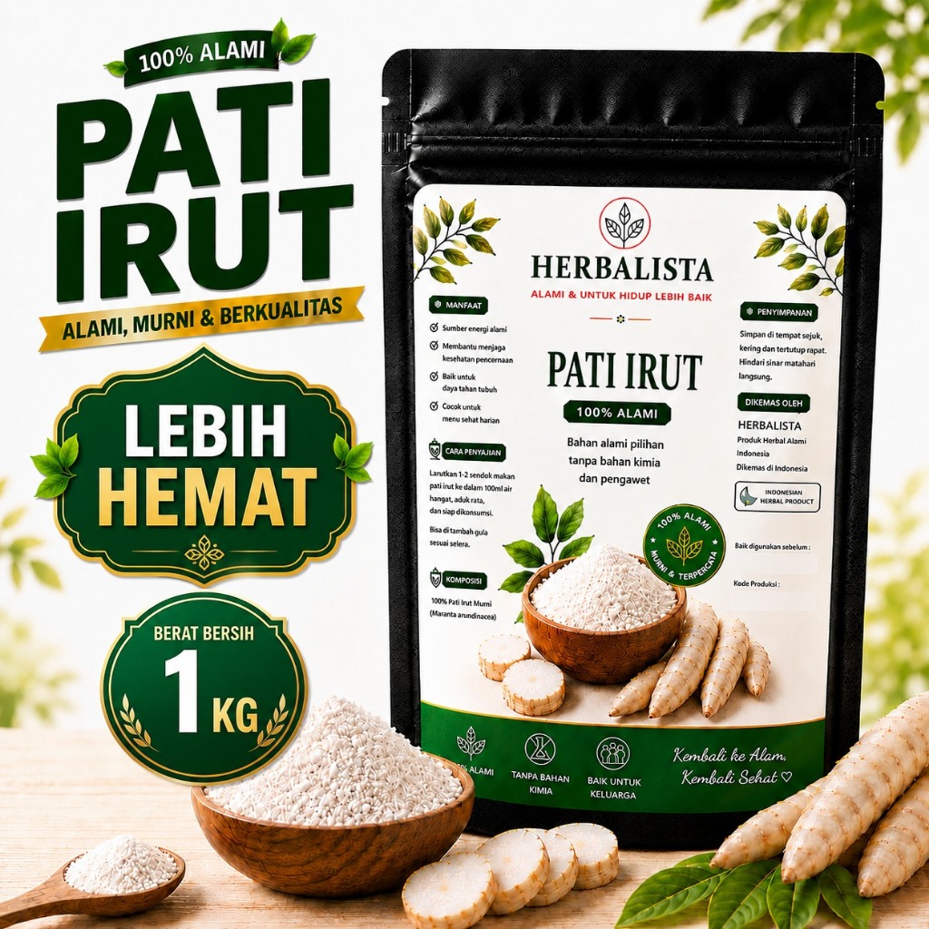 HERBALISTA Tepung Pati Irut 1 Kg Asli– Tepung Garut Alami Baik untuk Magh /Asam Lambung Angkrik Prem