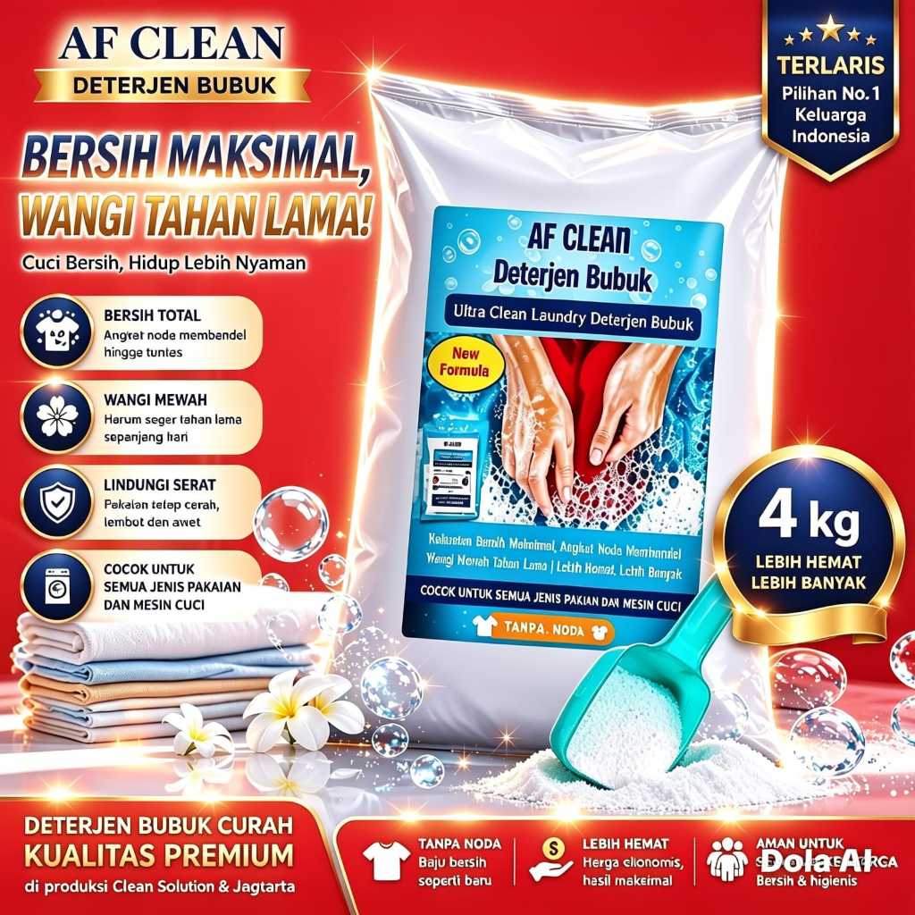 AF Clean Deterjen BUBUK ULTRA Powder 4 Kg - Deterjen Bubuk Curah 4Kg Berkualitas Deterjen Curah 4kg