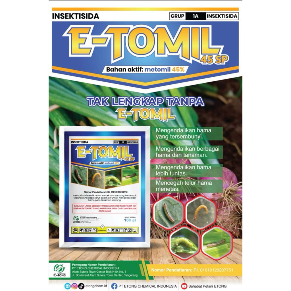 insektisida E-TOMIL 45sp 100gr insektisida sistemik berbahan aktif metomil 45%
