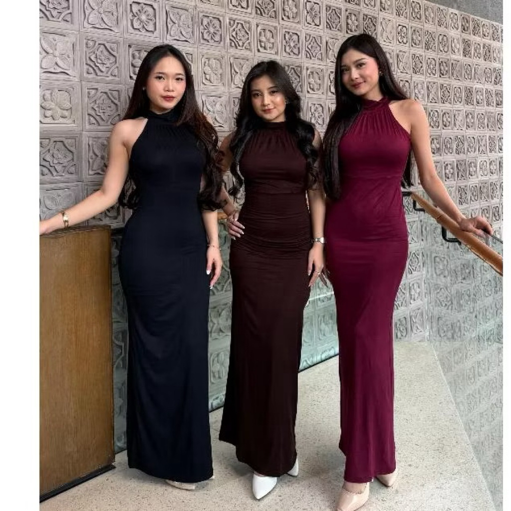 meline dress || dress halter wanita || dress bodycon || press body dress || best seller drees