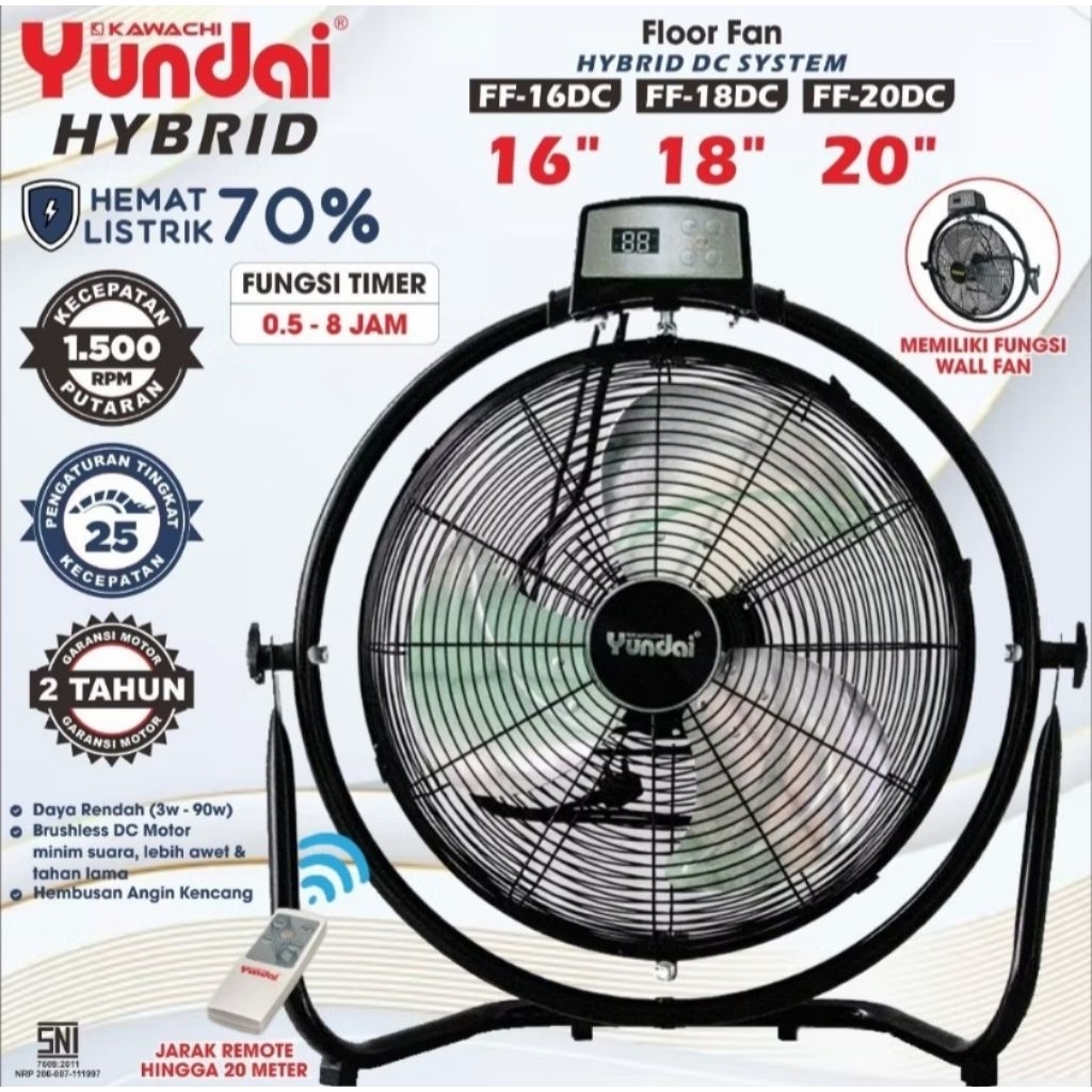Kipas Angin Besi 16" YUNDAI 16R Floor Fan + Remote Control / Wall Fan 16 inch / 16 inci