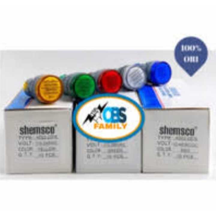 Shemsco Pilot Lamp diameter 16mm pilihan tegangan 110-380VAC 12-48VAC/DC warna Merah Hijau Kuning Bi
