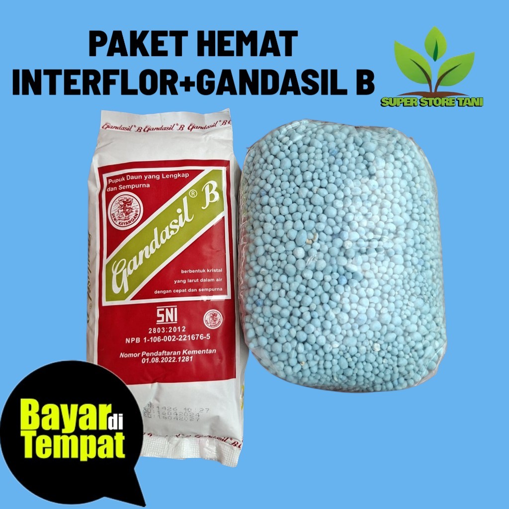 Paket HematGandasil B - pupuk bunga dan buah 500 gram+Pupuk NPK Biru 16-16-16 Interflor Repack 1 KG 
