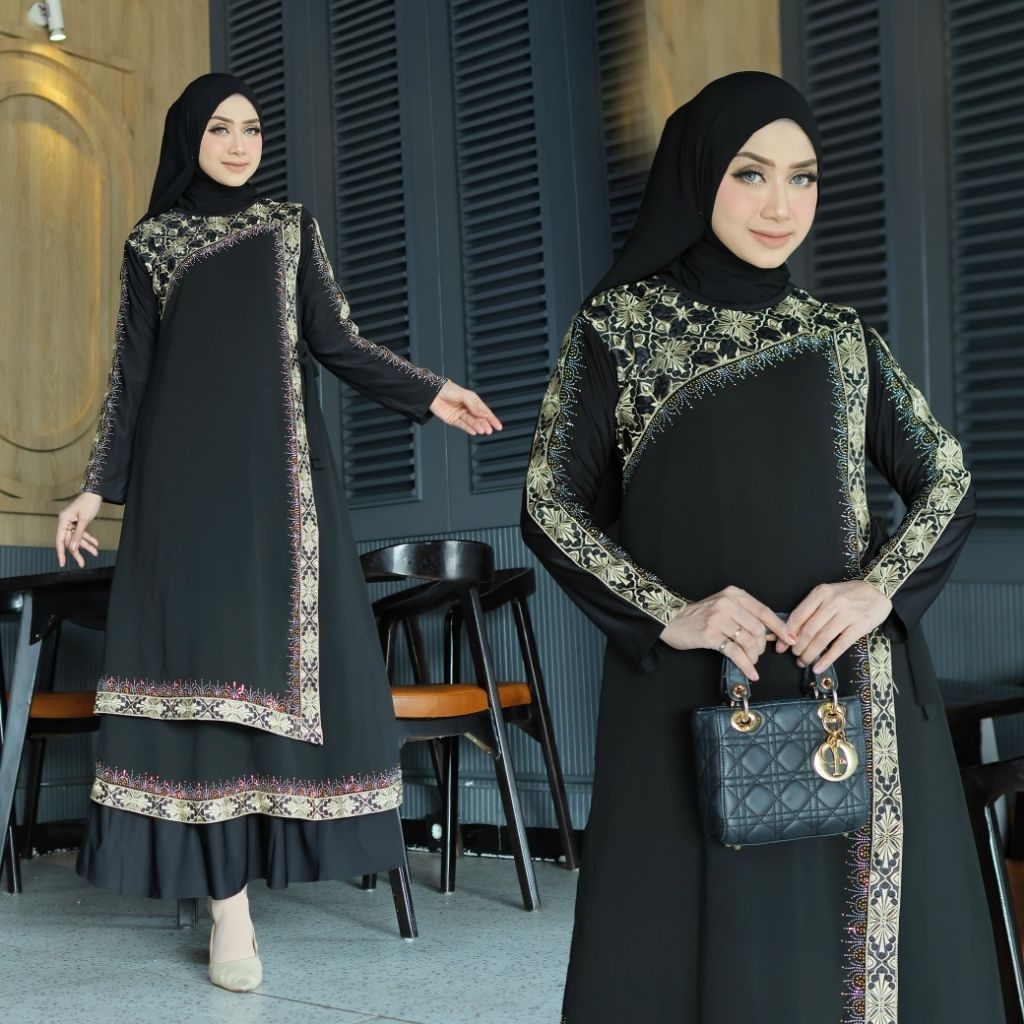 Gamis Abaya Wanita Muslim Modern Dress Premium Savana Jersey korea kombinasi Bordir dan payet mewah 
