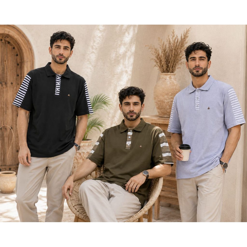 Egypt Muslim -Kaos Polo Pria Premium Egypt Salur Modern | Tshirt Kerah Casual Elegan Lengan Pendek |