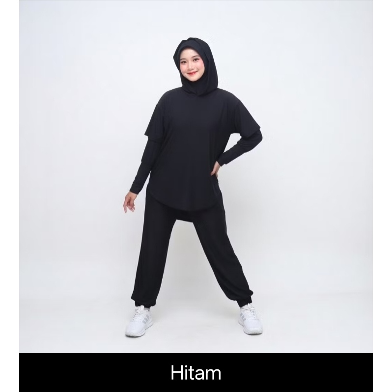 Setelan Polos Jenita Set Baju Olahraga Wanita Muslimah Set Sport 3 in 1 / hoodie dan jogger tangan p