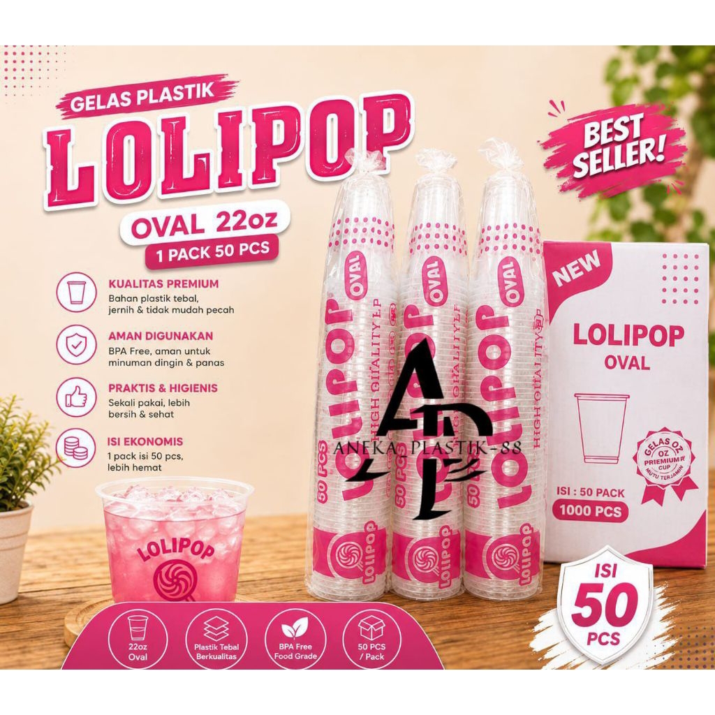 Gelas Oval 22Oz 1Pack isi 50Pcs Gelas Oval Plastik 22Oz U Cup 22 Oz