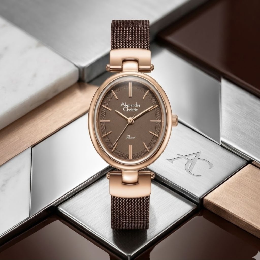 Alexandre Christie 2C08 Brown Rosegold Cewe Original