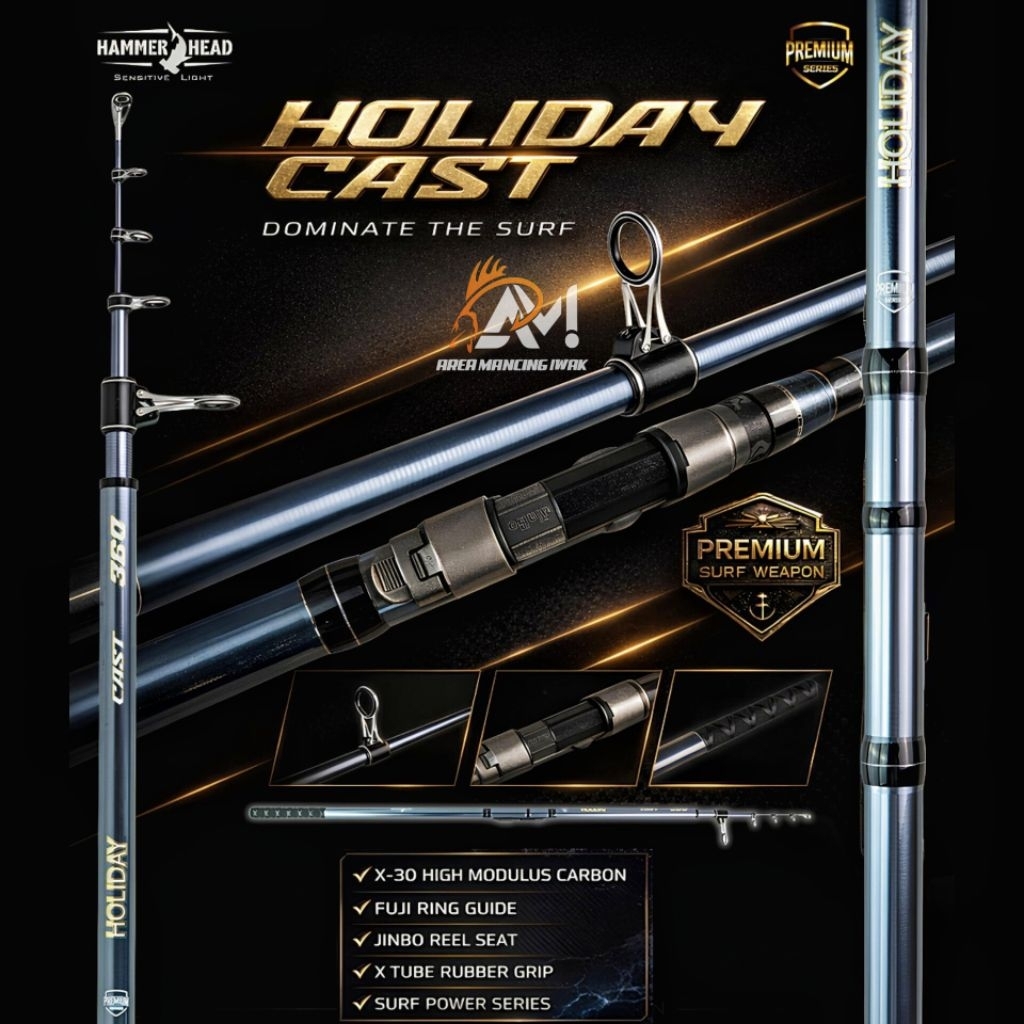 Joran HAMMERHEAD HOLIDAY CAST TELESKOPIK SURF 360/390/420/450 CARBON X-30